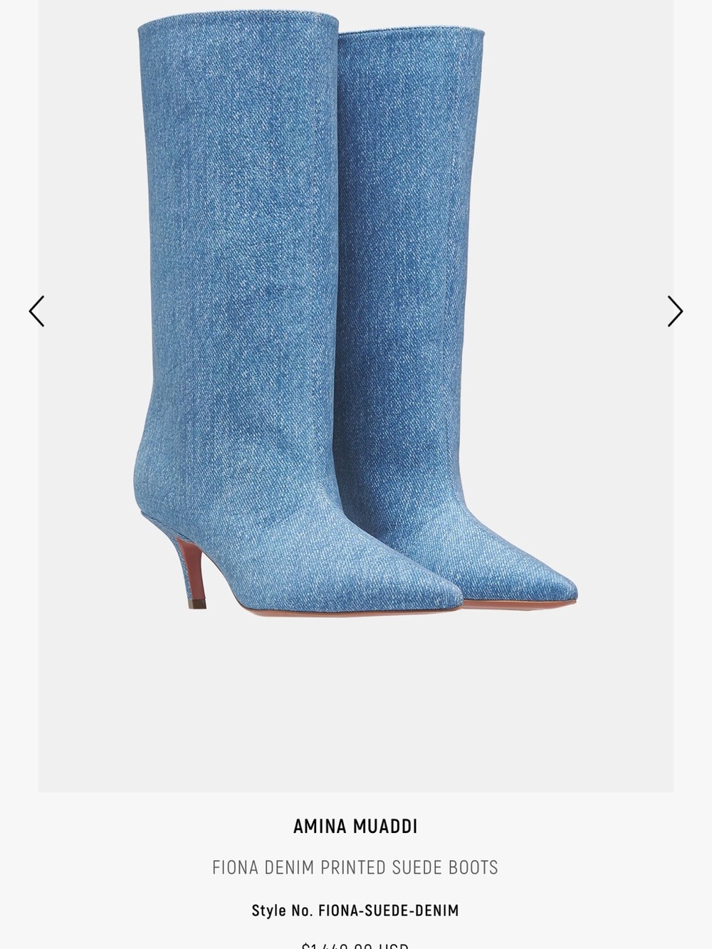 Amina Muaddi Fiona Denim Blue Mid-Calf Pointed-Toe Boots